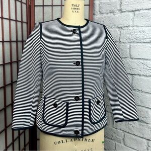 Black and White Stripe Suit Coat Business Jacket Ladies Work Talbots 2P Blazer